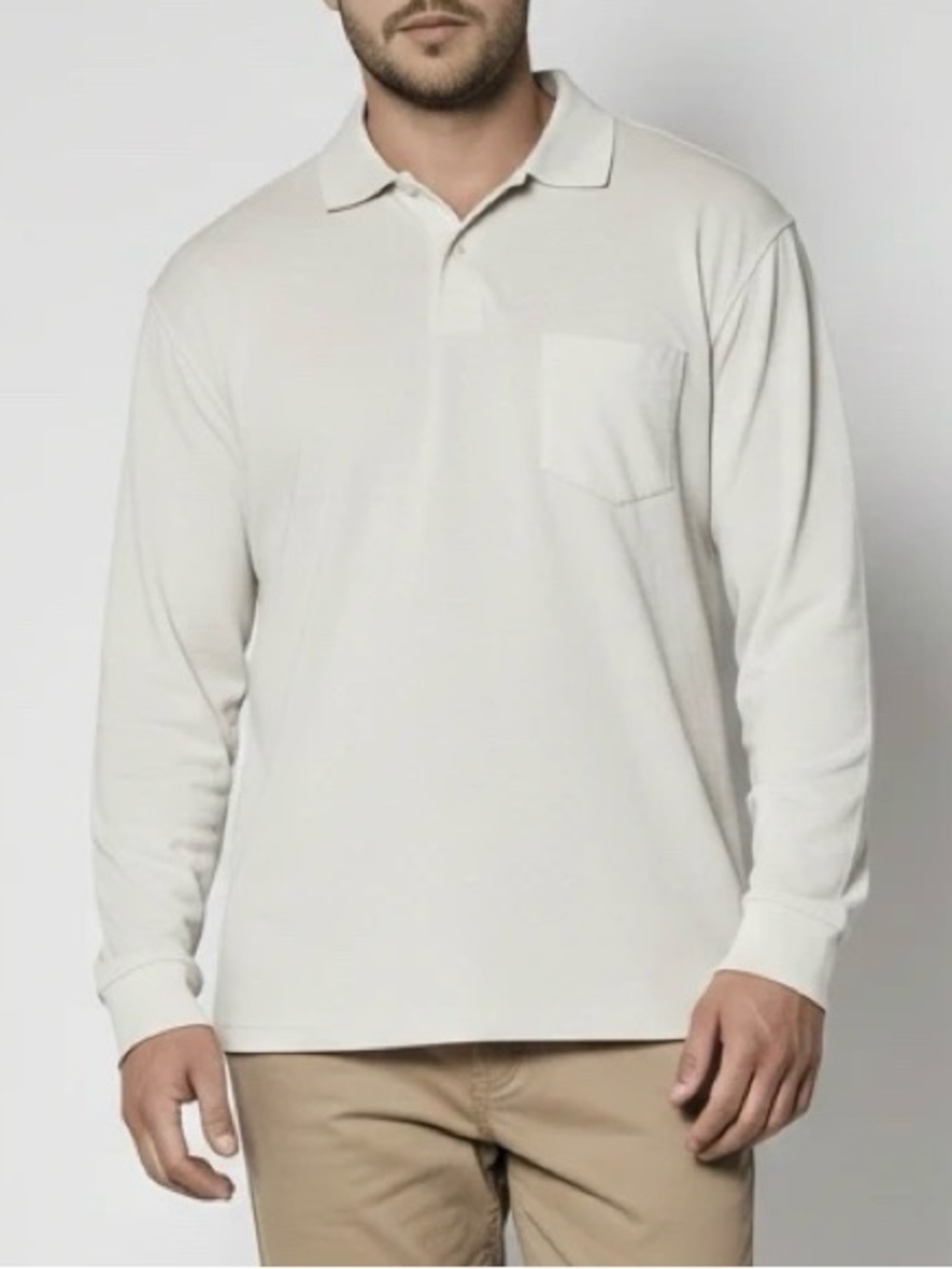 Club Room NWT Beige Pocket Front Long Sleeve Polo Shirt